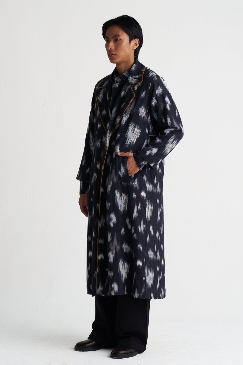 Ikat Print Woollen Trench - Three Clothing