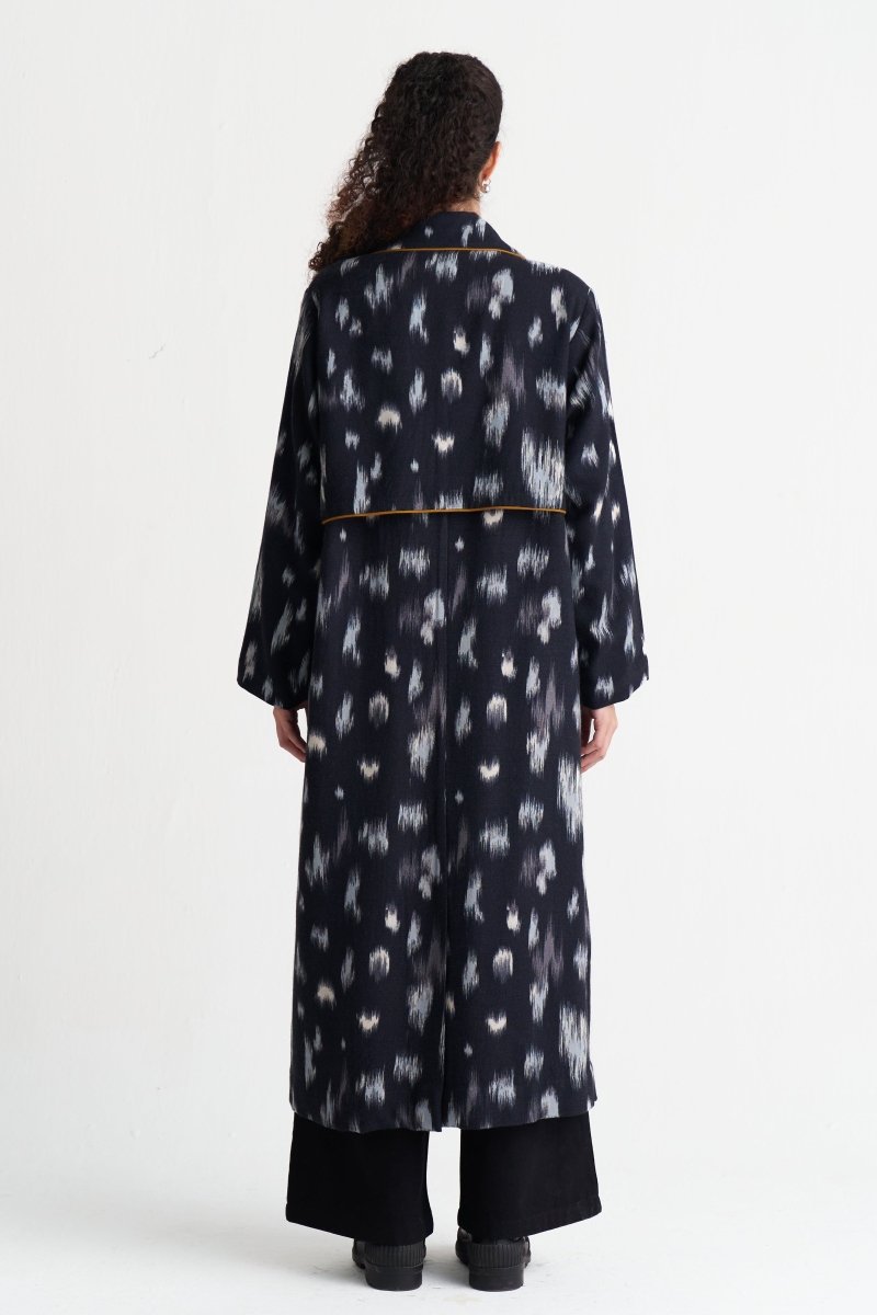 Ikat Print Woollen Trench - Three Clothing