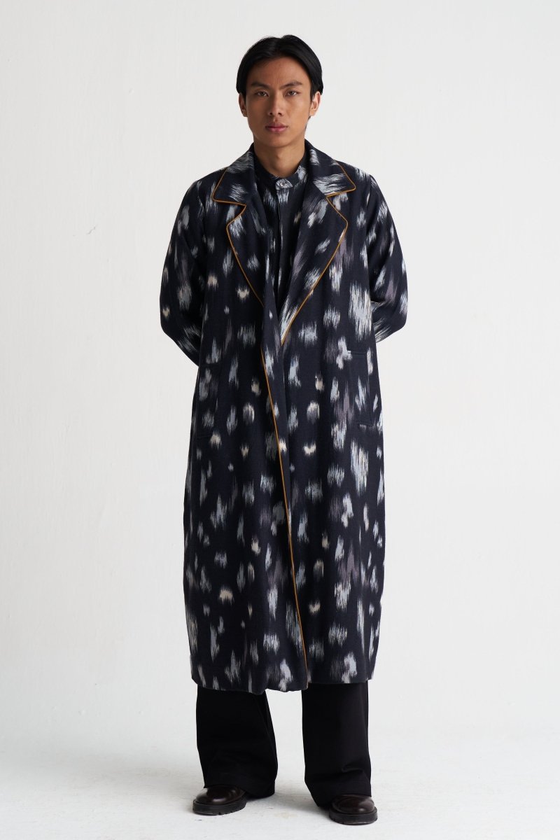 Ikat Print Woollen Trench - Three Clothing