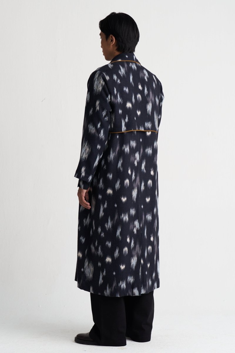 Ikat Print Woollen Trench - Three Clothing