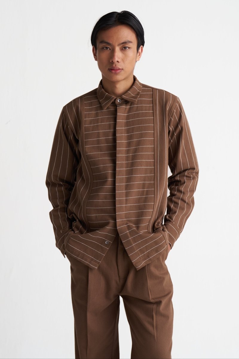 Linear Emb. Denim Shirt - Three Clothing