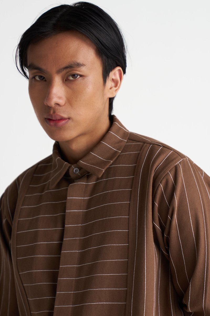 Linear Emb. Denim Shirt - Three Clothing