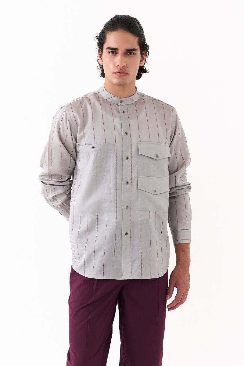 Linear Emb.Double Patch Pocket Shirt - Three Clothing