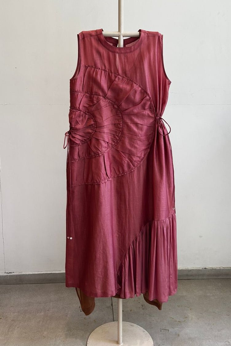 Multi Drawstring Dress With Organza Slip Coral - Three Clothing