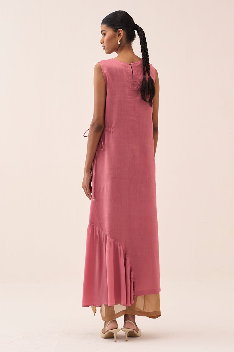 Multi Drawstring Dress With Organza Slip Coral - Three Clothing