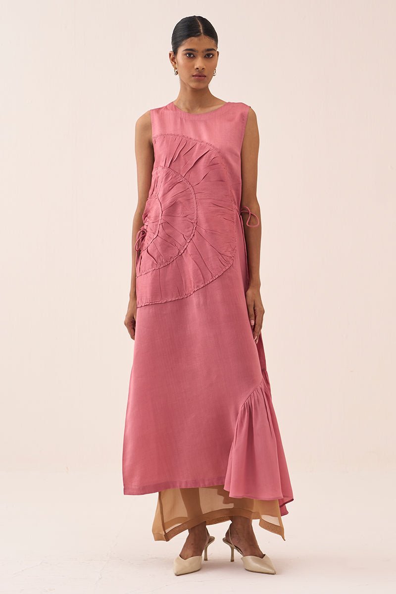 Multi Drawstring Dress With Organza Slip Coral - Three Clothing