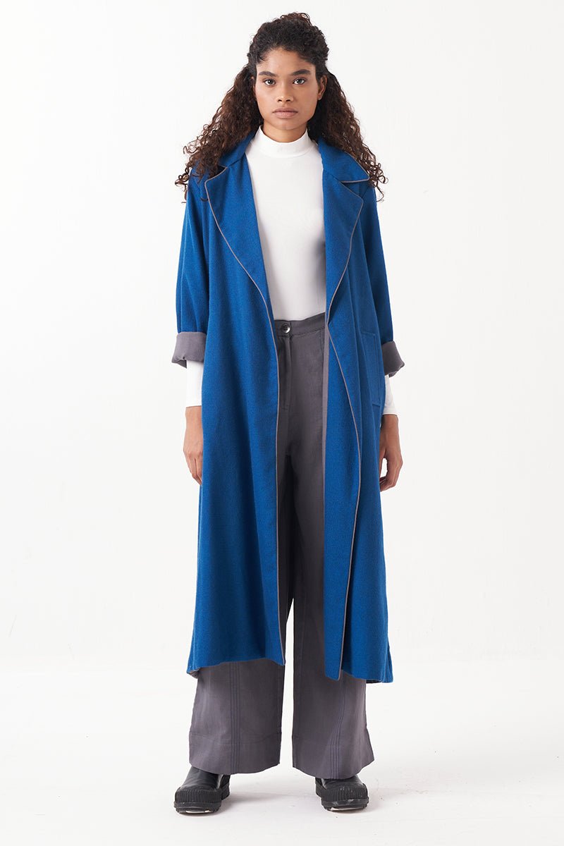 Notch Collar Wool Trench Jacket - Three Clothing