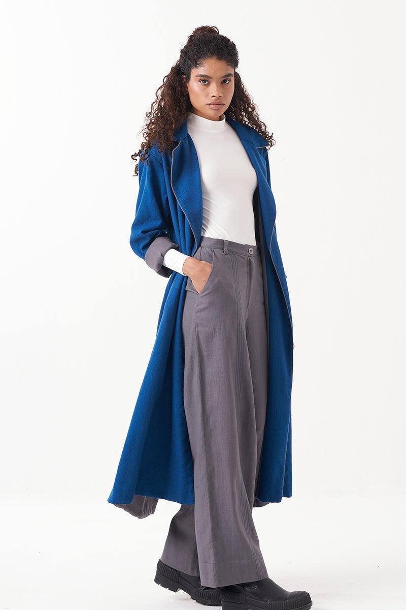 Notch Collar Wool Trench Jacket - Three Clothing