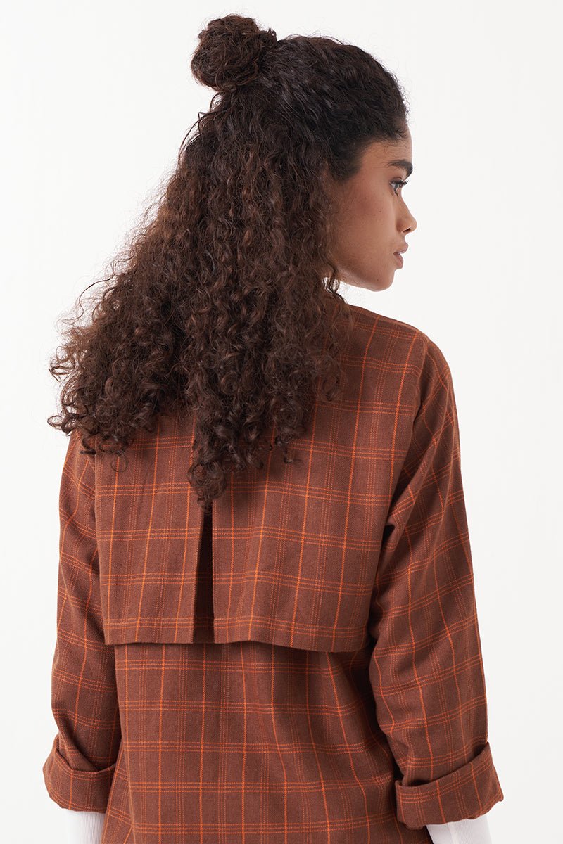 Overlap Kaftan Brown Check - Three Clothing