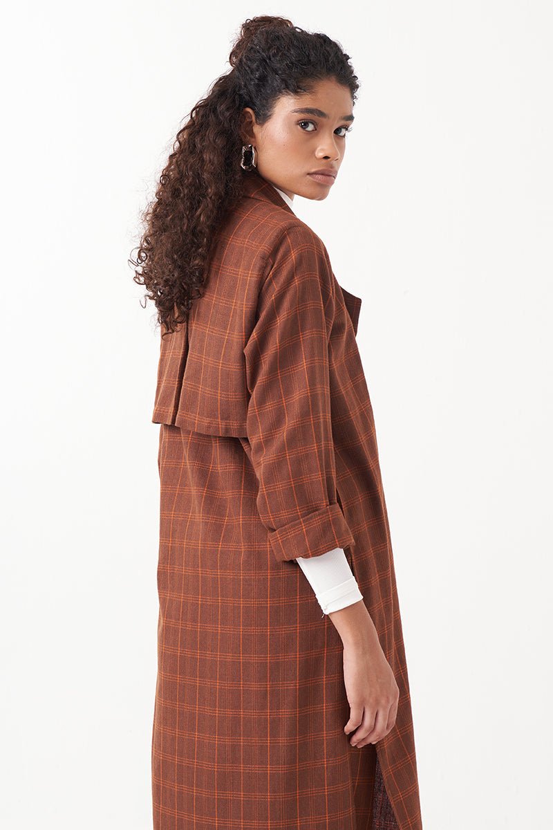 Overlap Kaftan Brown Check - Three Clothing