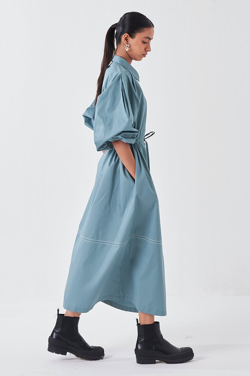 Panel Drawstring Dress Jade - Three Clothing