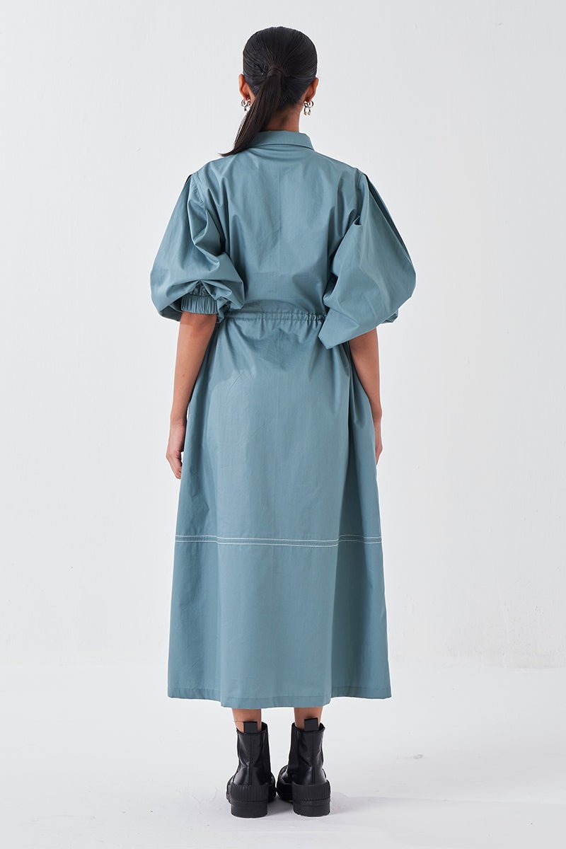 Panel Drawstring Dress Jade - Three Clothing