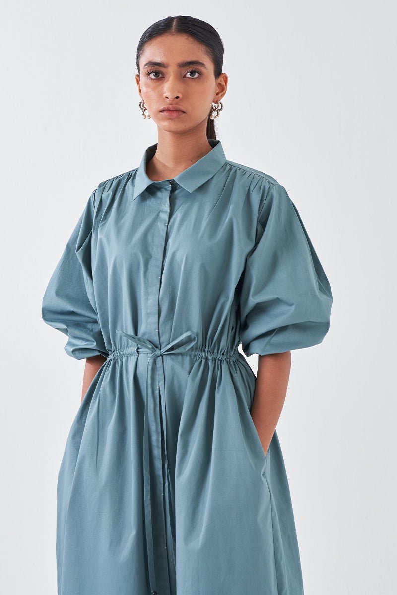 Panel Drawstring Dress Jade - Three Clothing