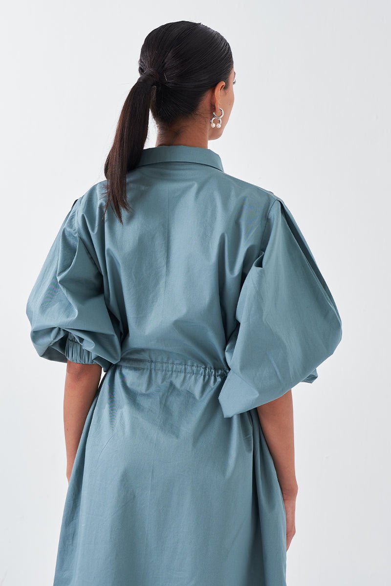 Panel Drawstring Dress Jade - Three Clothing