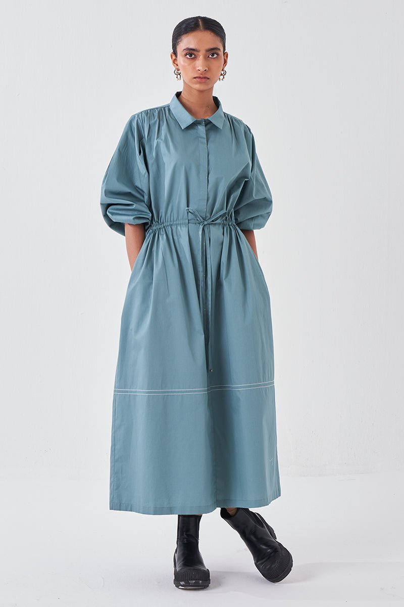Panel Drawstring Dress Jade - Three Clothing