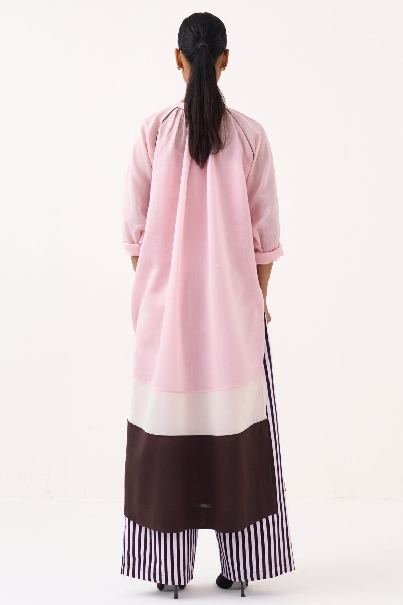 Panel Gather Neck Shirt Co - ord (Set of 2) - Three Clothing