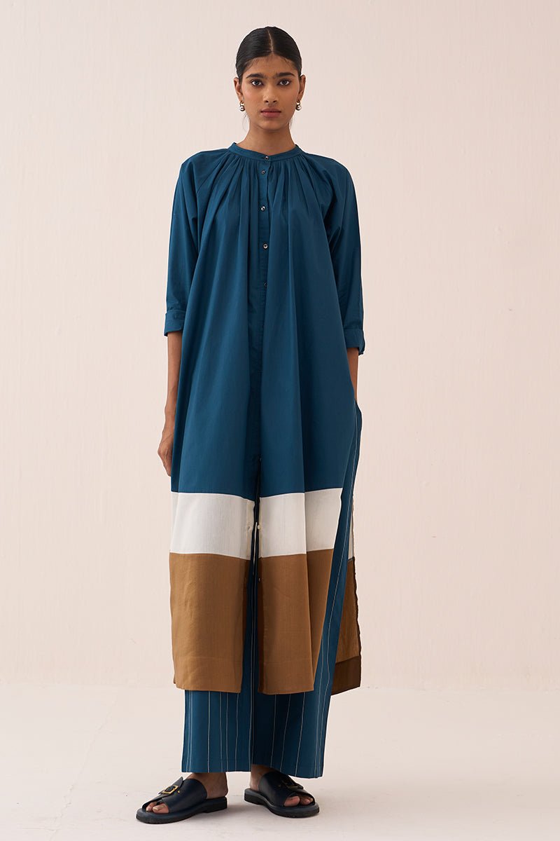 Panel Gather Neck Shirt Co - Ord (Set Of 2) - Three Clothing