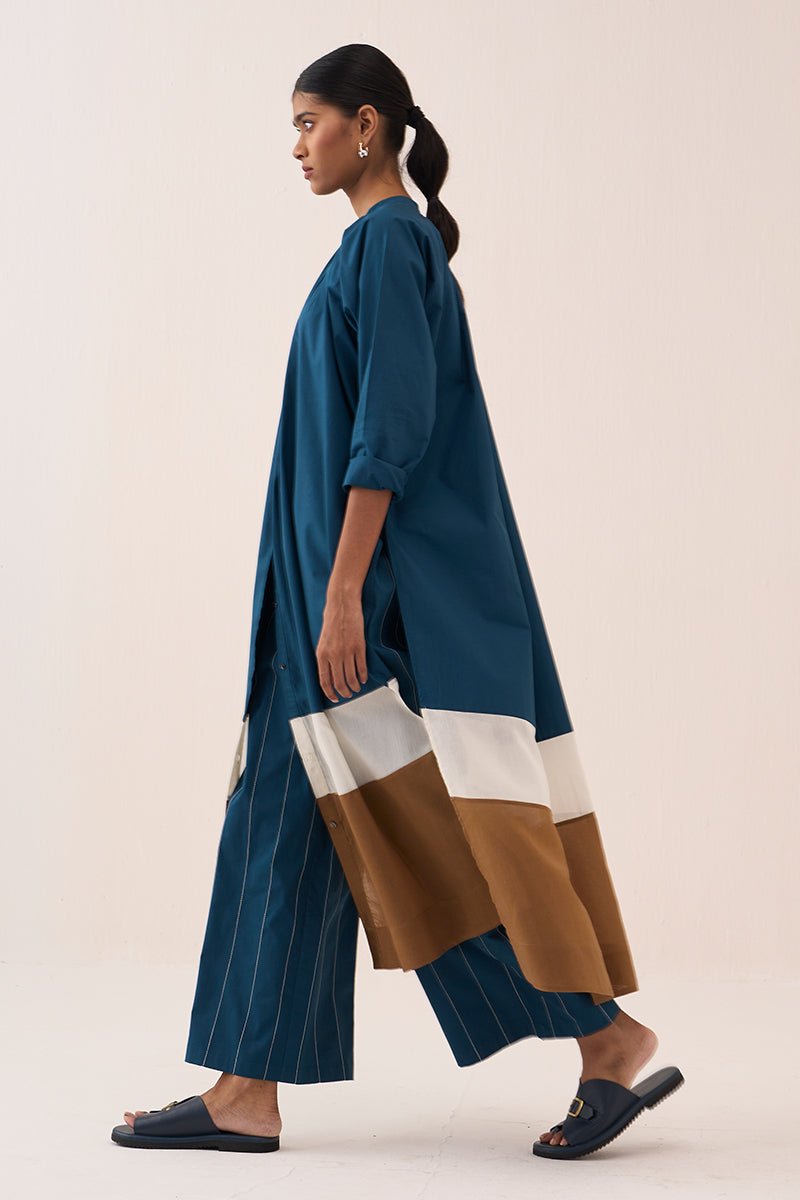 Panel Gather Neck Shirt Co - Ord (Set Of 2) - Three Clothing