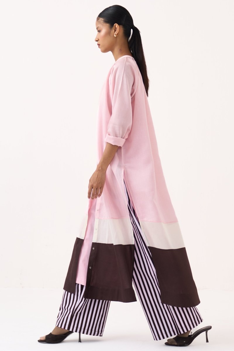 Panel Gather Neck Shirt Co - ord (Set of 2) - Three Clothing