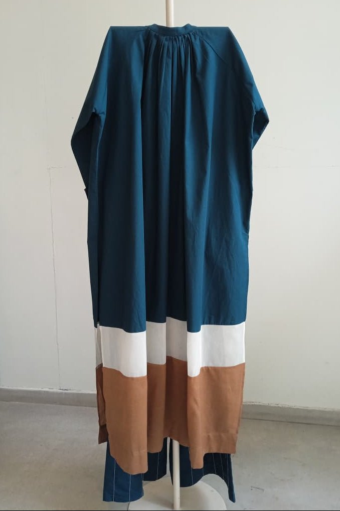 Panel Gather Neck Shirt Co-ord Set of 2 Teal - Three Clothing
