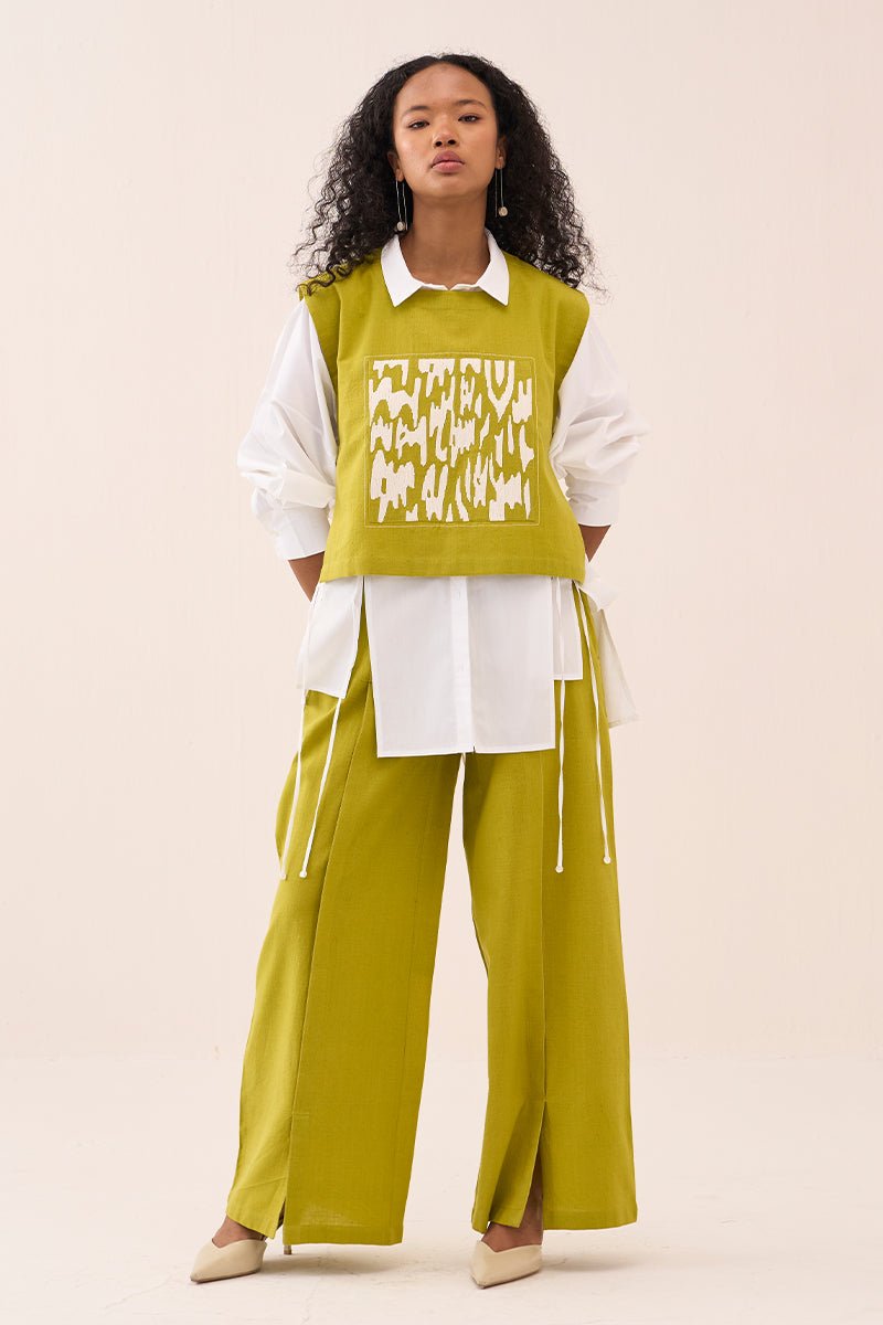 Patch Emb. Crop Overlay Shirt - Three Clothing