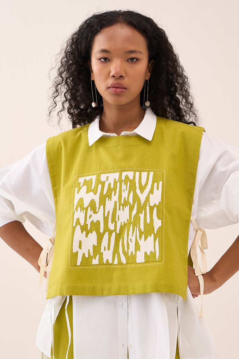 Patch Emb. Crop Overlay Shirt - Three Clothing