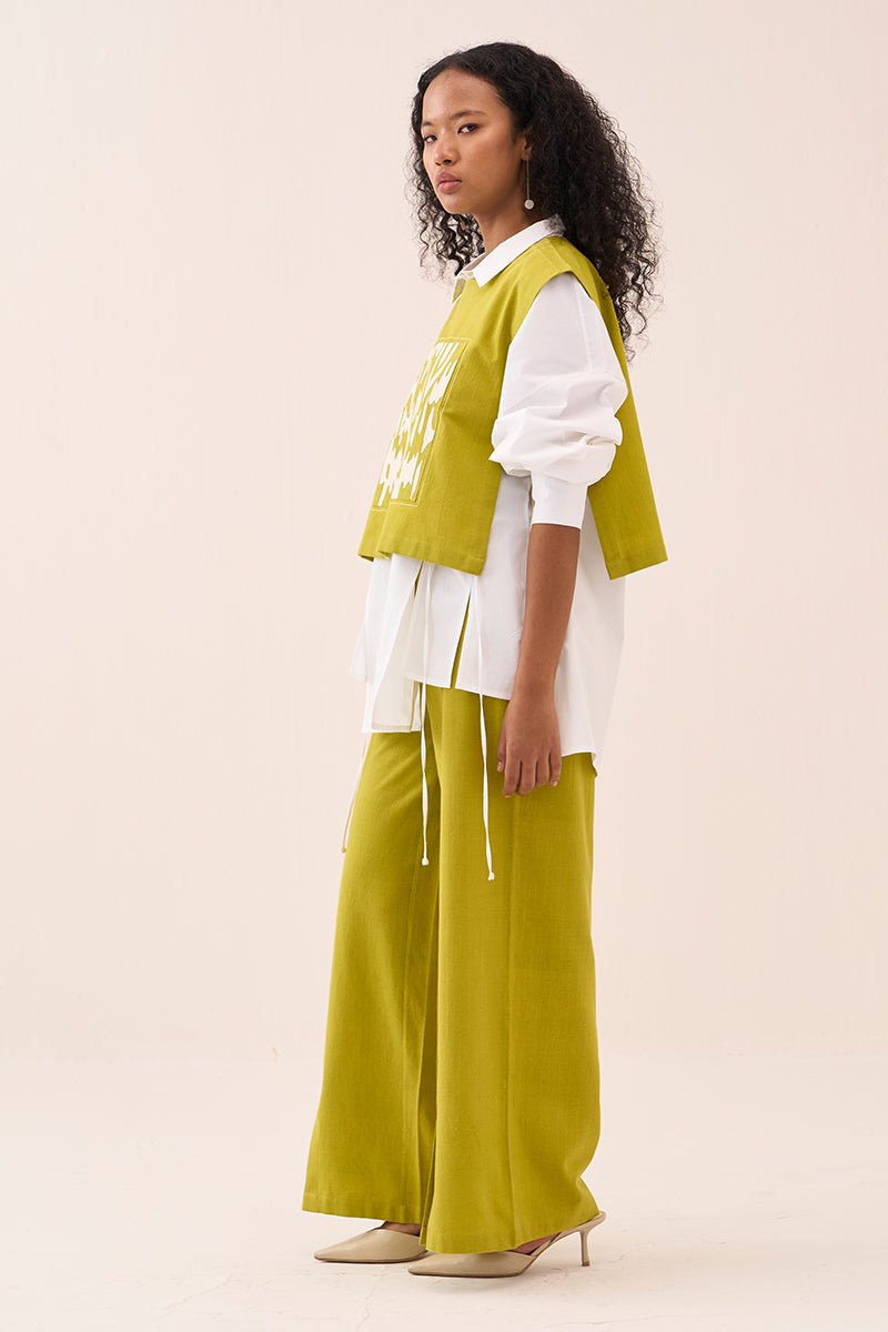 Patch Emb. Crop Overlay Shirt - Three Clothing