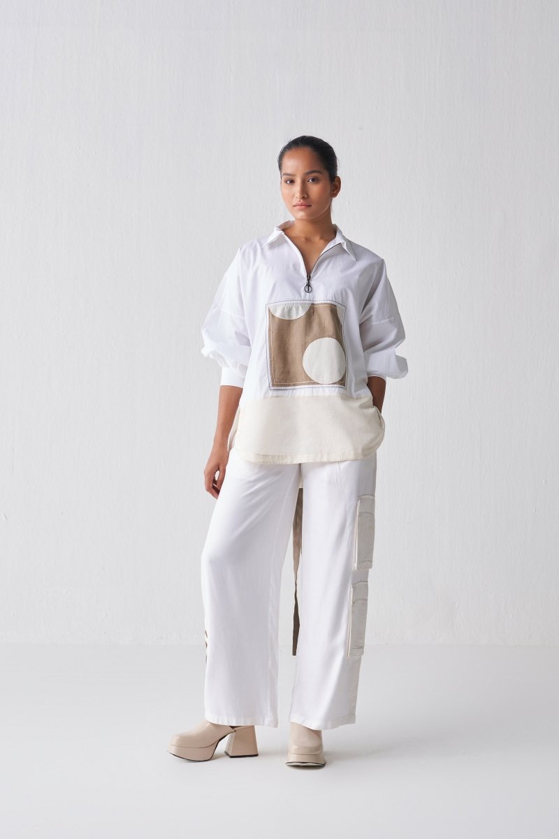 Emb. Patch U Hem Top Co-rd Set of 2 White