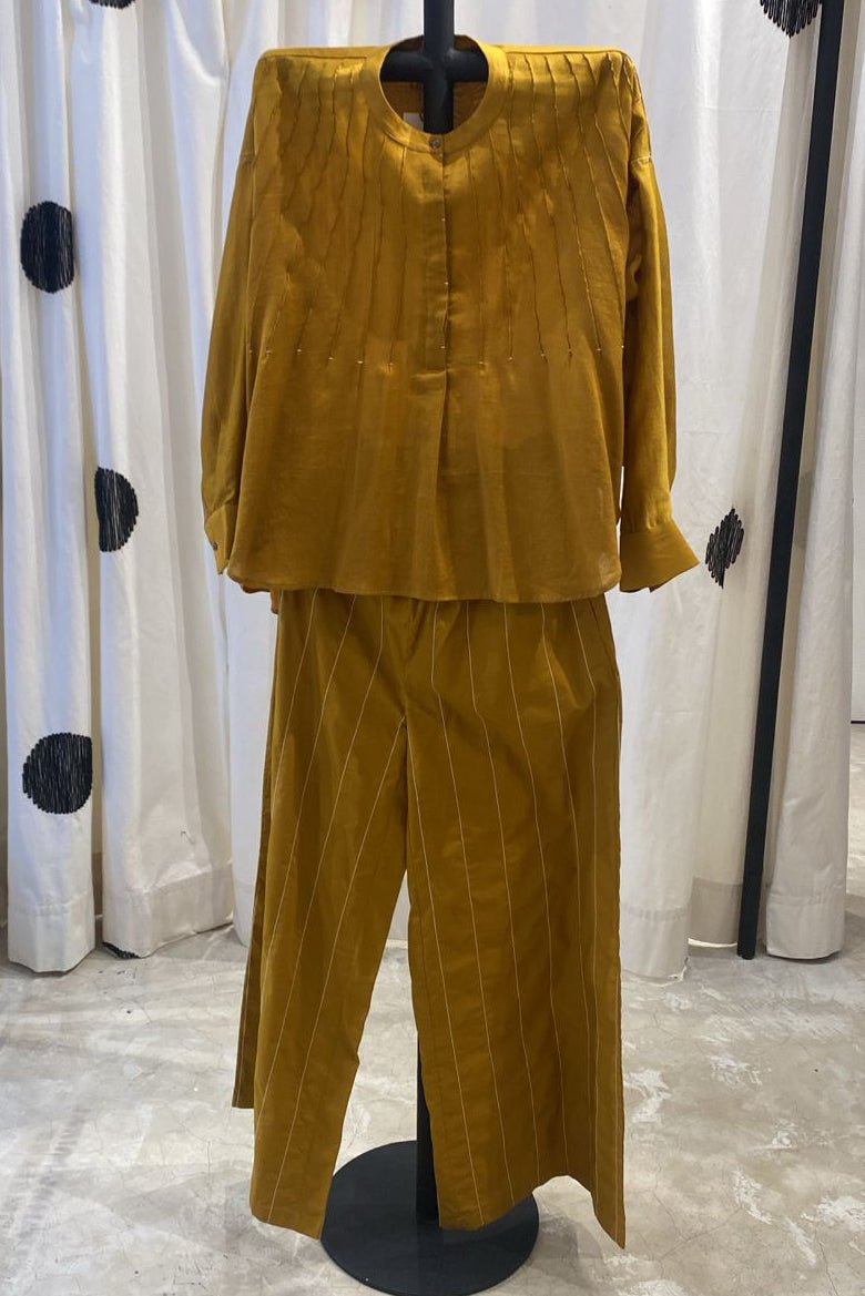 Pintuck Bat Sleeve Top Co-ord Set of 2 Mustard - Three Clothing