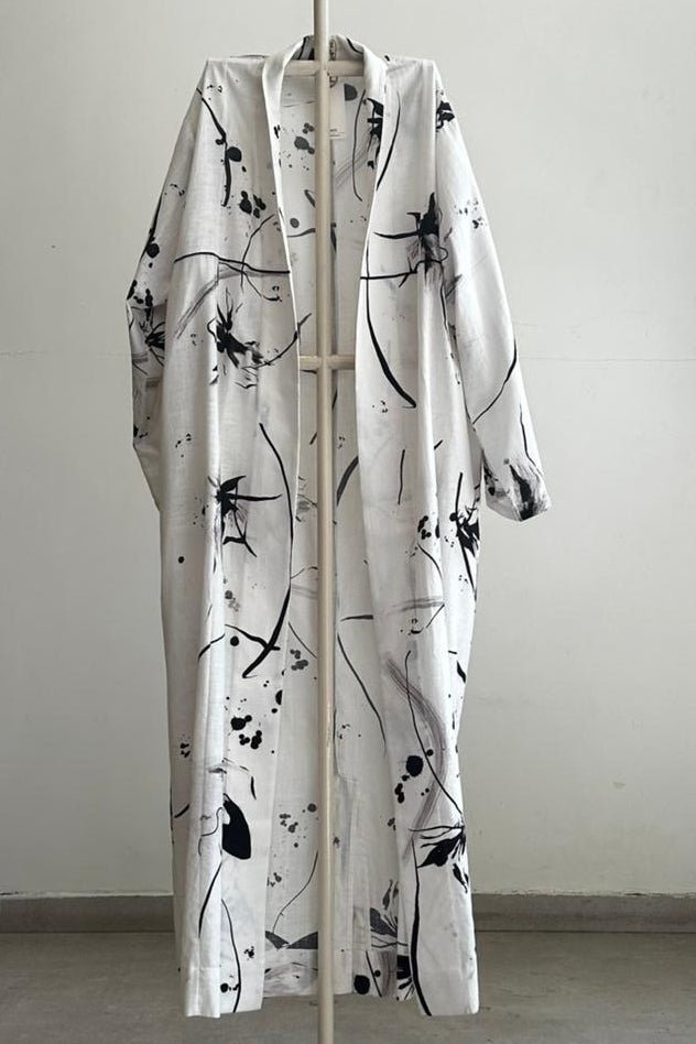 Print Wrap Collar Jacket - Three Clothing