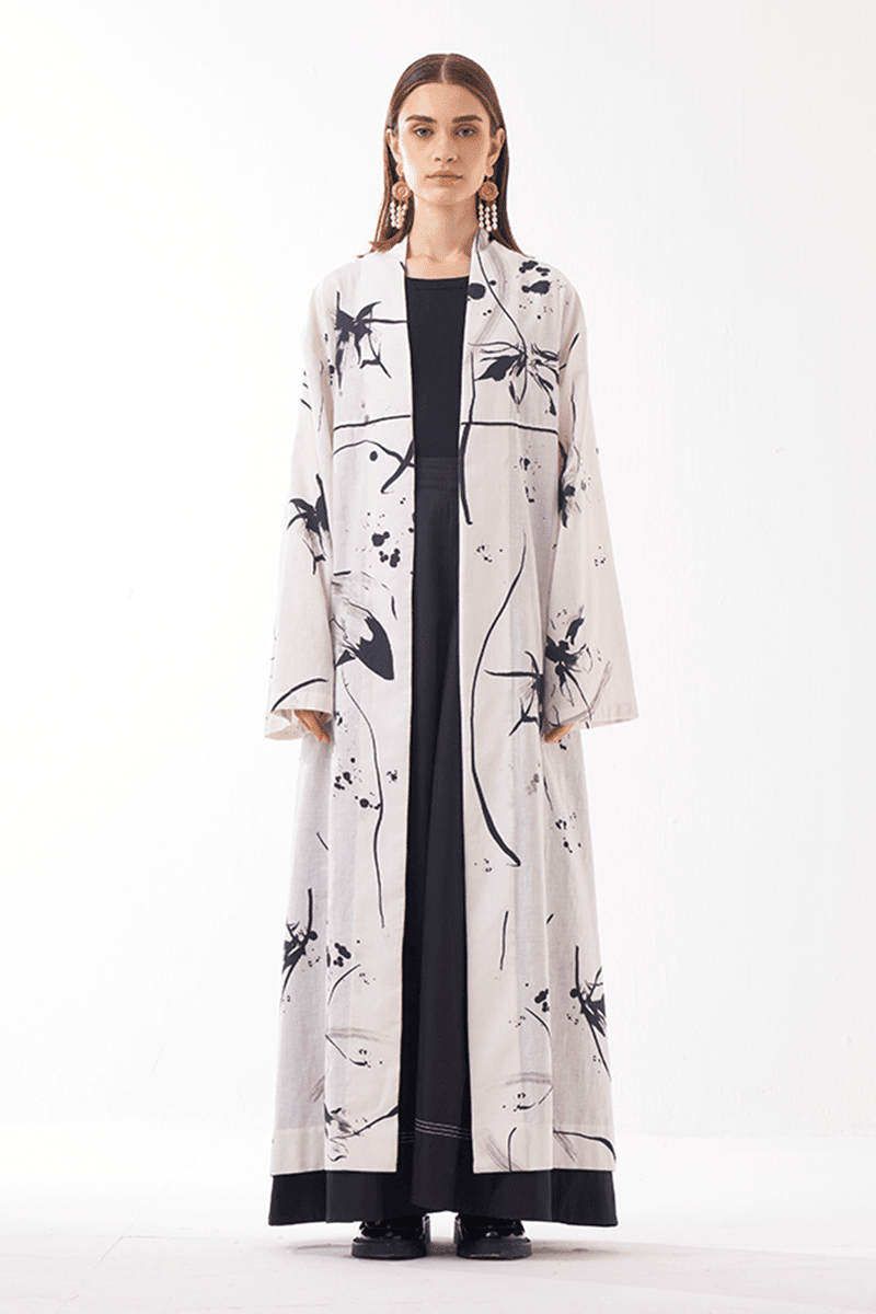 Print Wrap Collar Jacket - Three Clothing