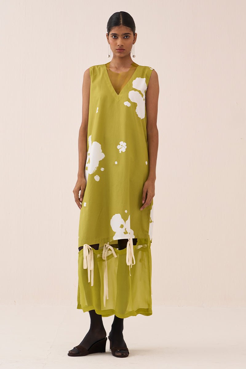 Self-Tie Floral Dress Lime Floral
