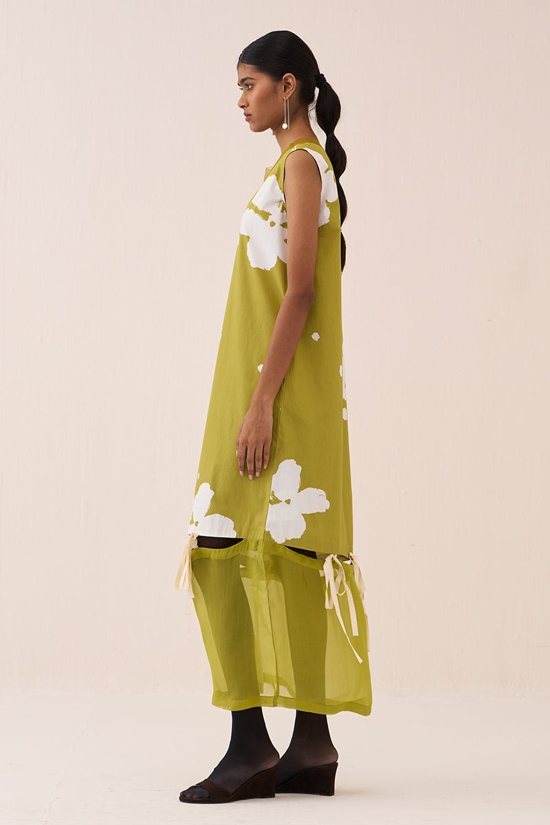 Self-Tie Floral Dress Lime Floral - Three Clothing