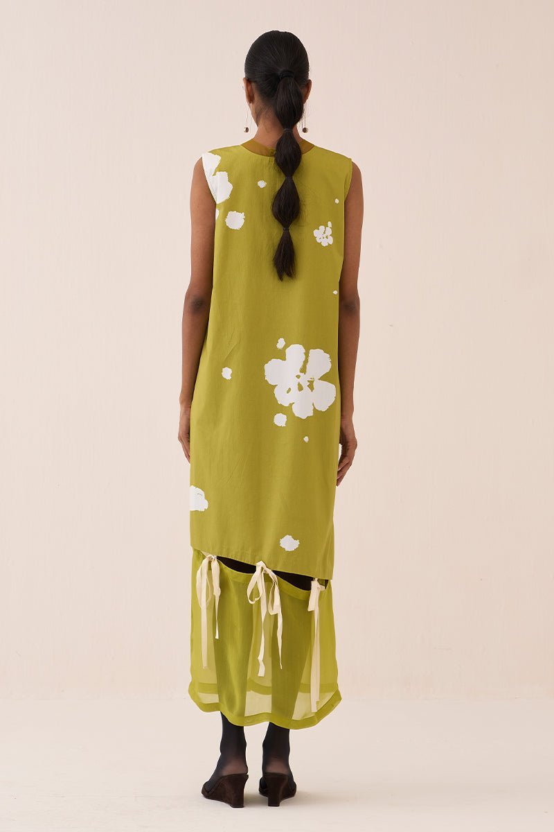Self-Tie Floral Dress Lime Floral - Three Clothing
