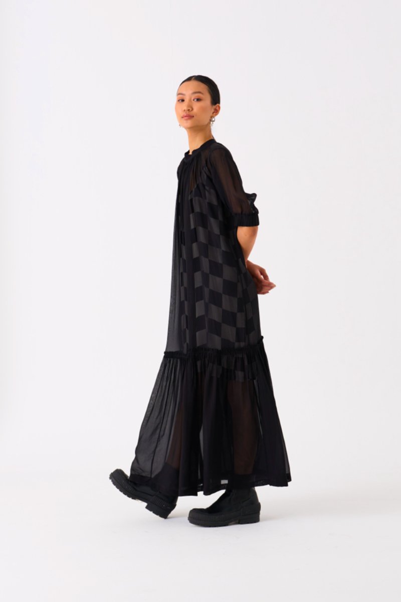 Sheer Bottom Frill Dress Black - Three