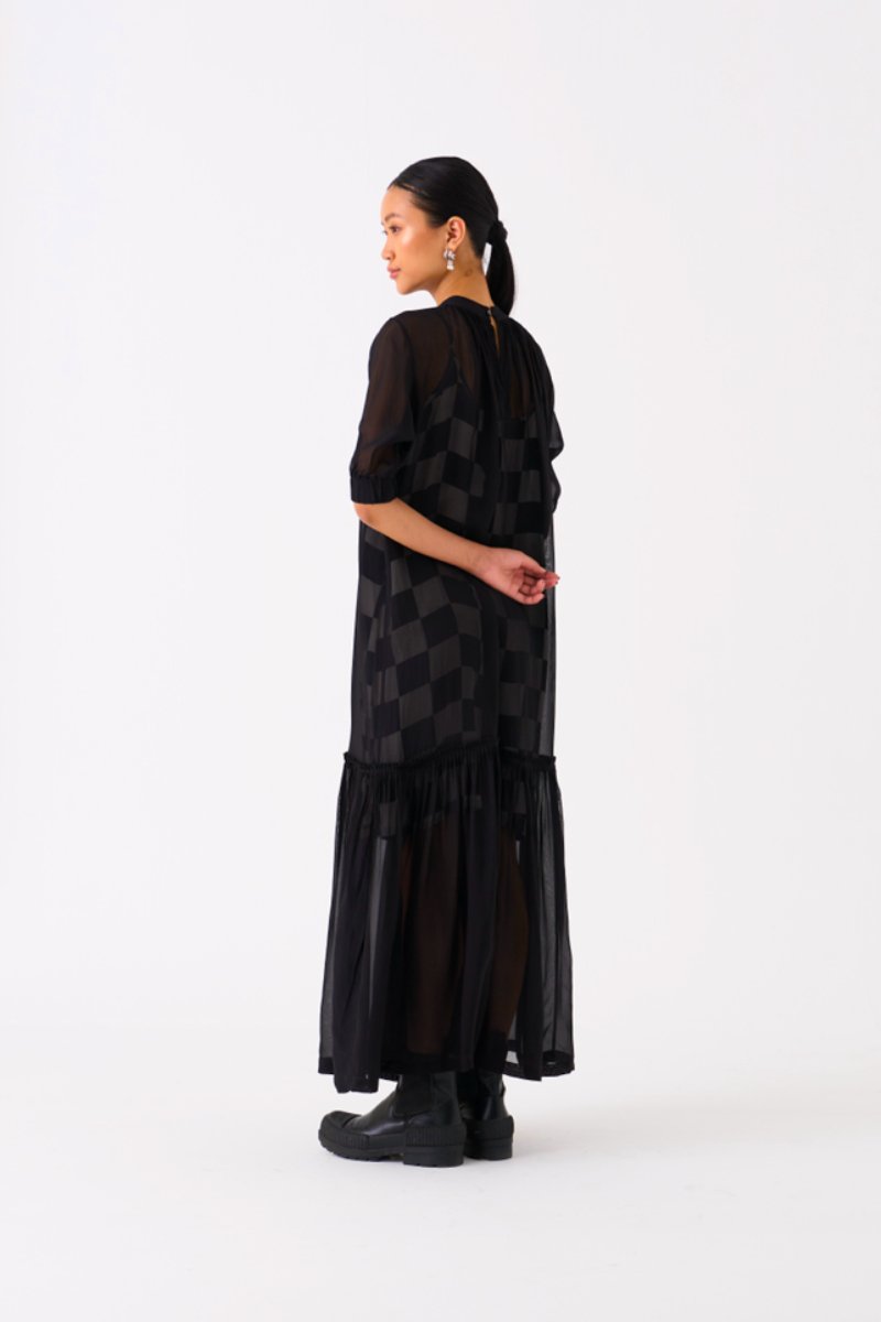 Sheer Bottom Frill Dress Black - Three