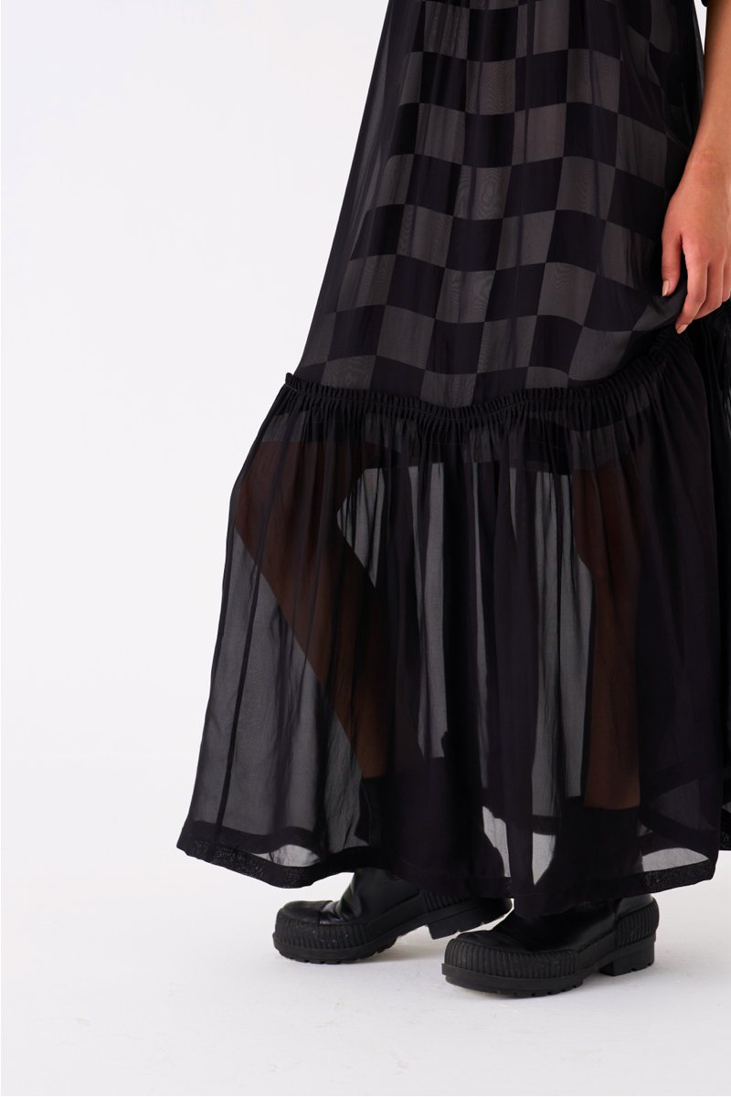 Sheer Bottom Frill Dress Black - Three