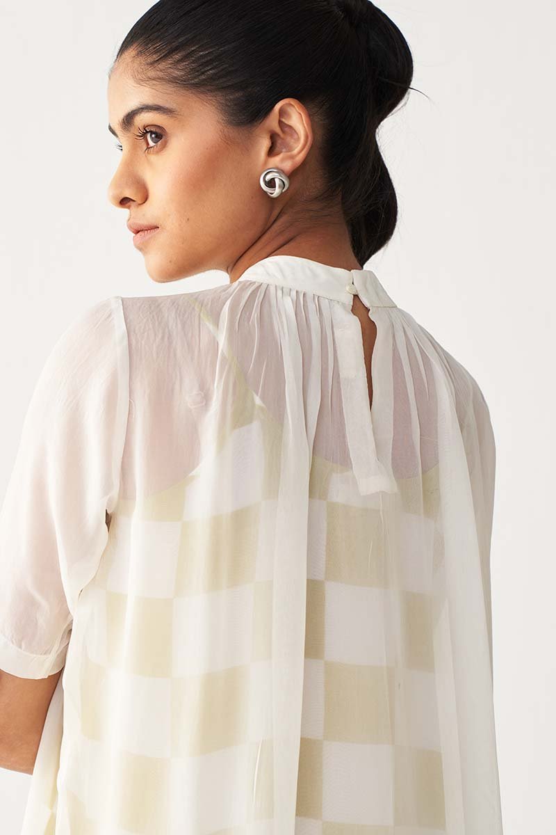 Sheer Bottom Frill Dress - Lime Check - Three Clothing
