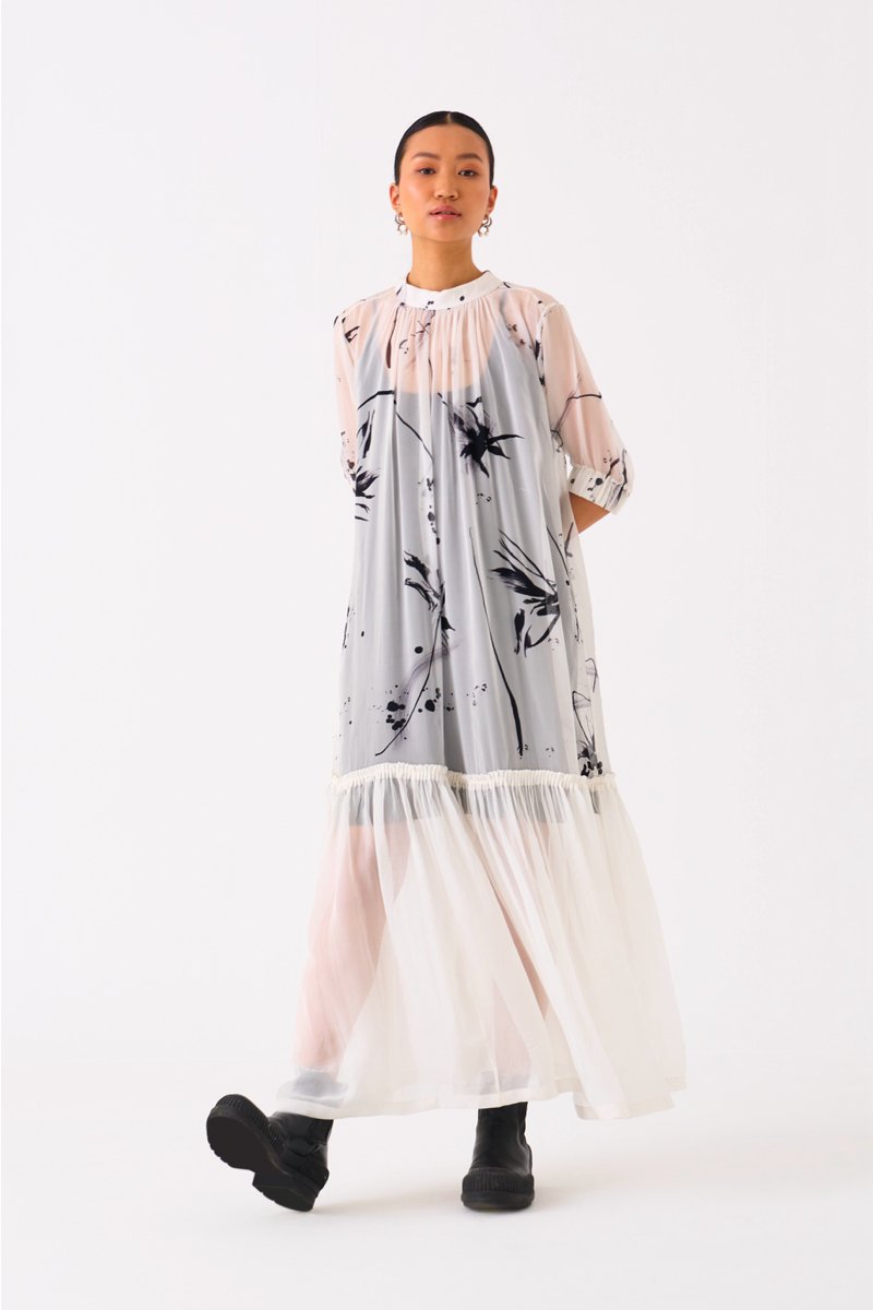 white dress sheer bottom Sheer Bottom Frill Dress White – Three Clothing