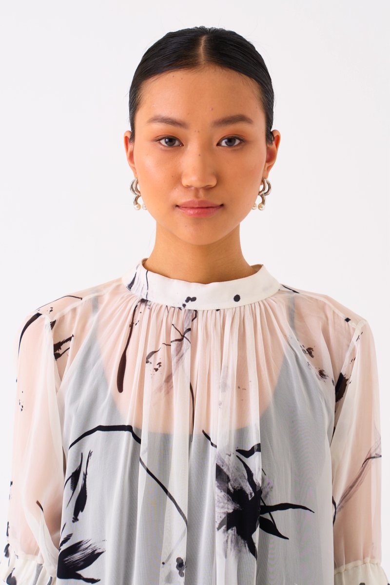 Sheer Bottom Frill Dress White – Three Clothing