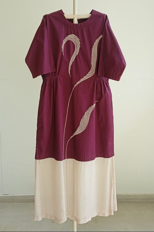 Sheer Bottom Panel Dress Wine - Three Clothing