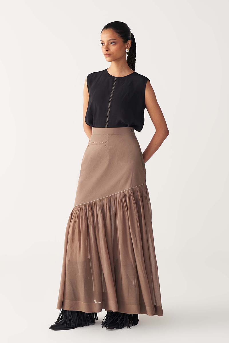 Sheer Panel Skirt - Three Clothing