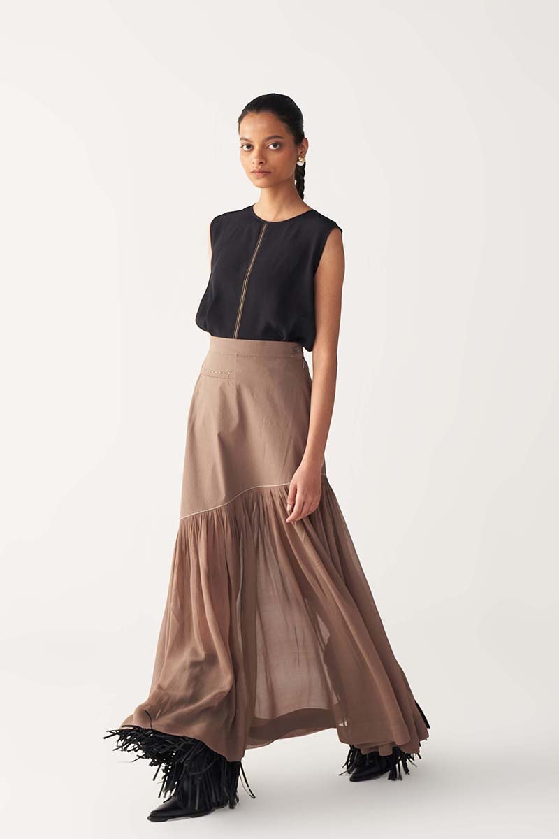 Sheer Panel Skirt - Three Clothing