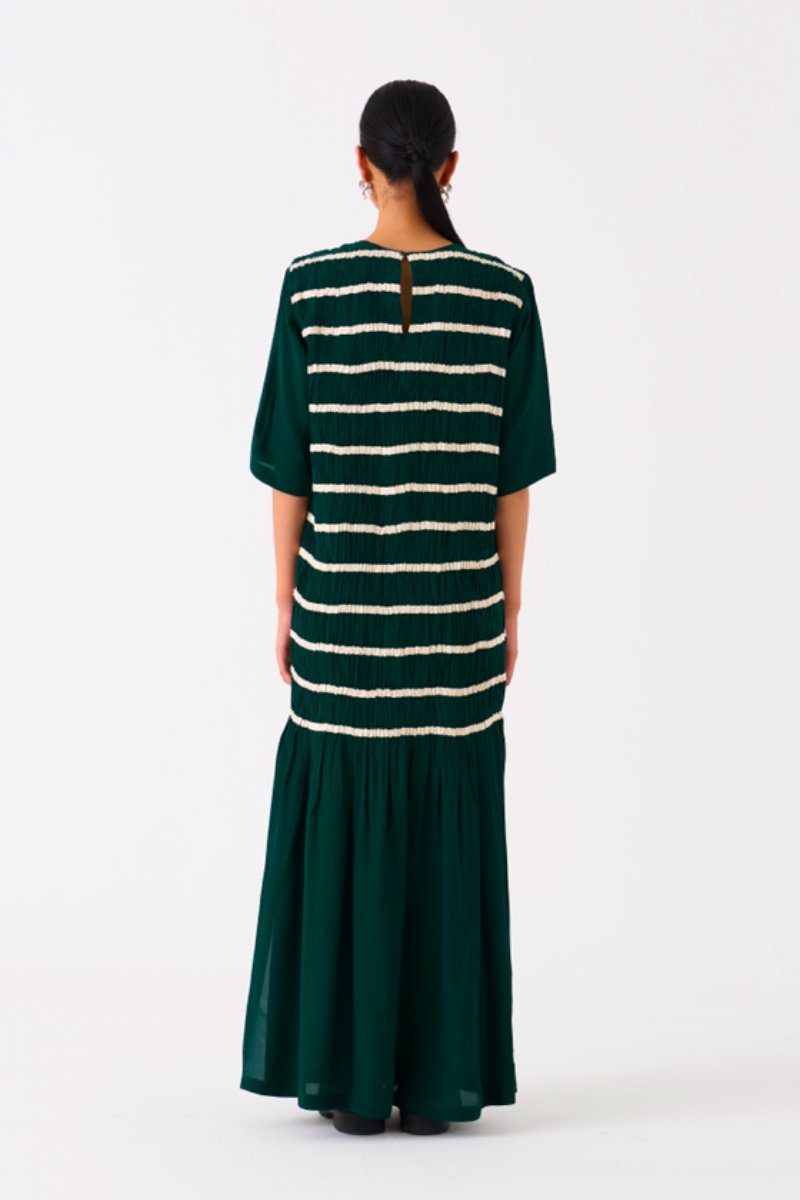 Shirring Dress Forest Green - Three