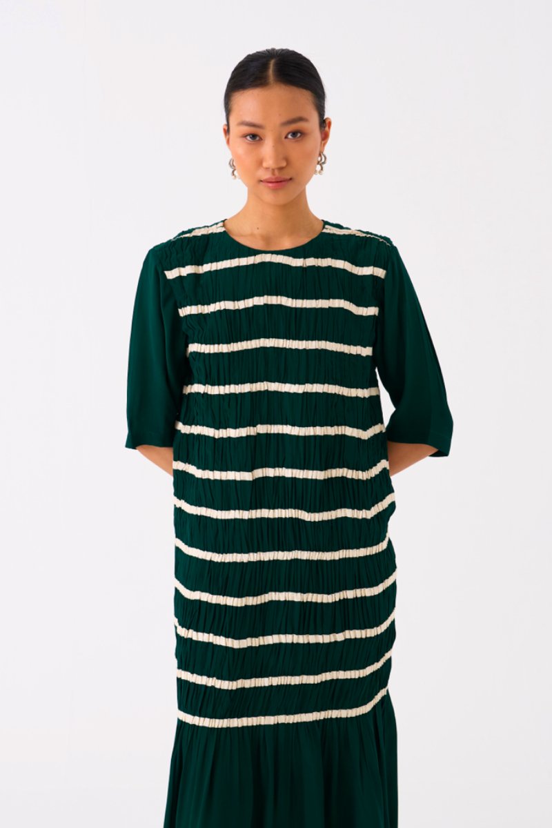 Shirring Dress Forest Green - Three