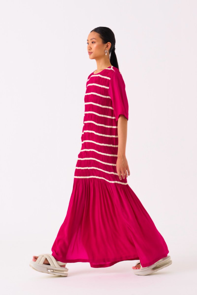 Shirring Dress Fuschia - Three