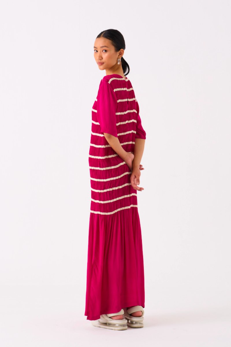 Shirring Dress Fuschia - Three