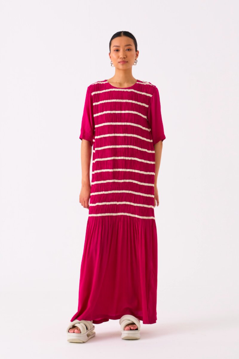 Shirring Dress Fuschia - Three