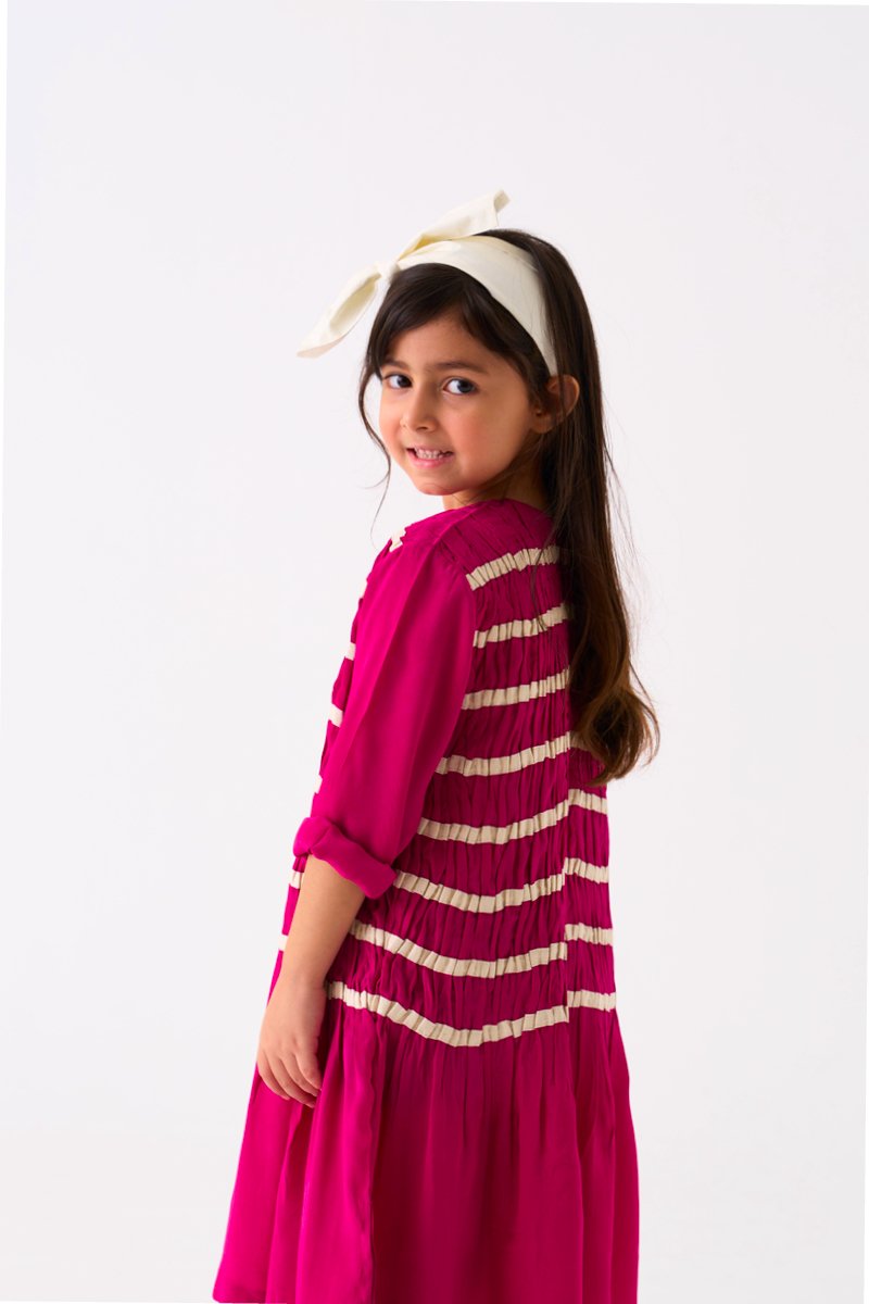 Shirring Dress - Pink - Three