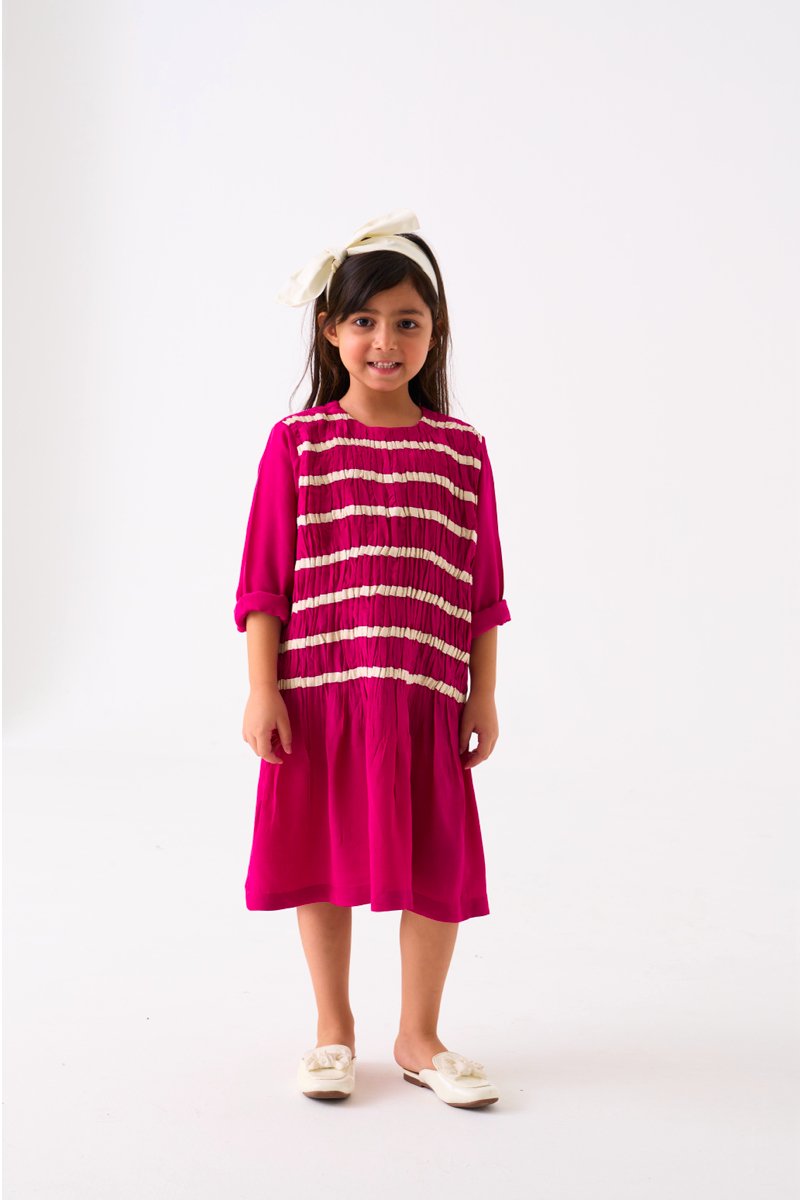 Shirring Dress - Pink - Three